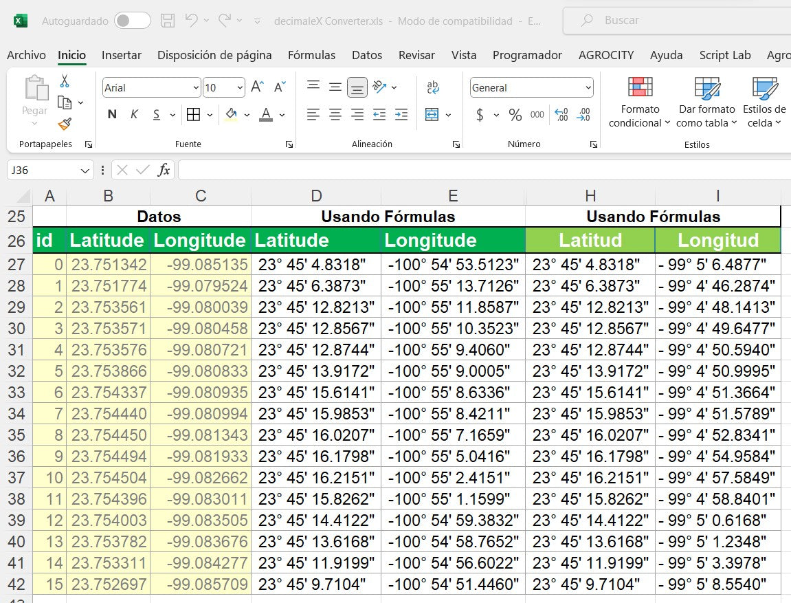 Formula para Convertir Coordenadas